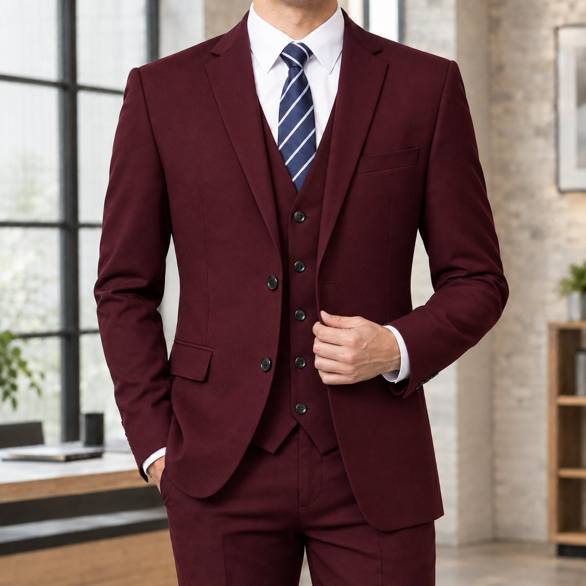 Sebastian Tailored Suit Jacket - Two- Burgundy Single