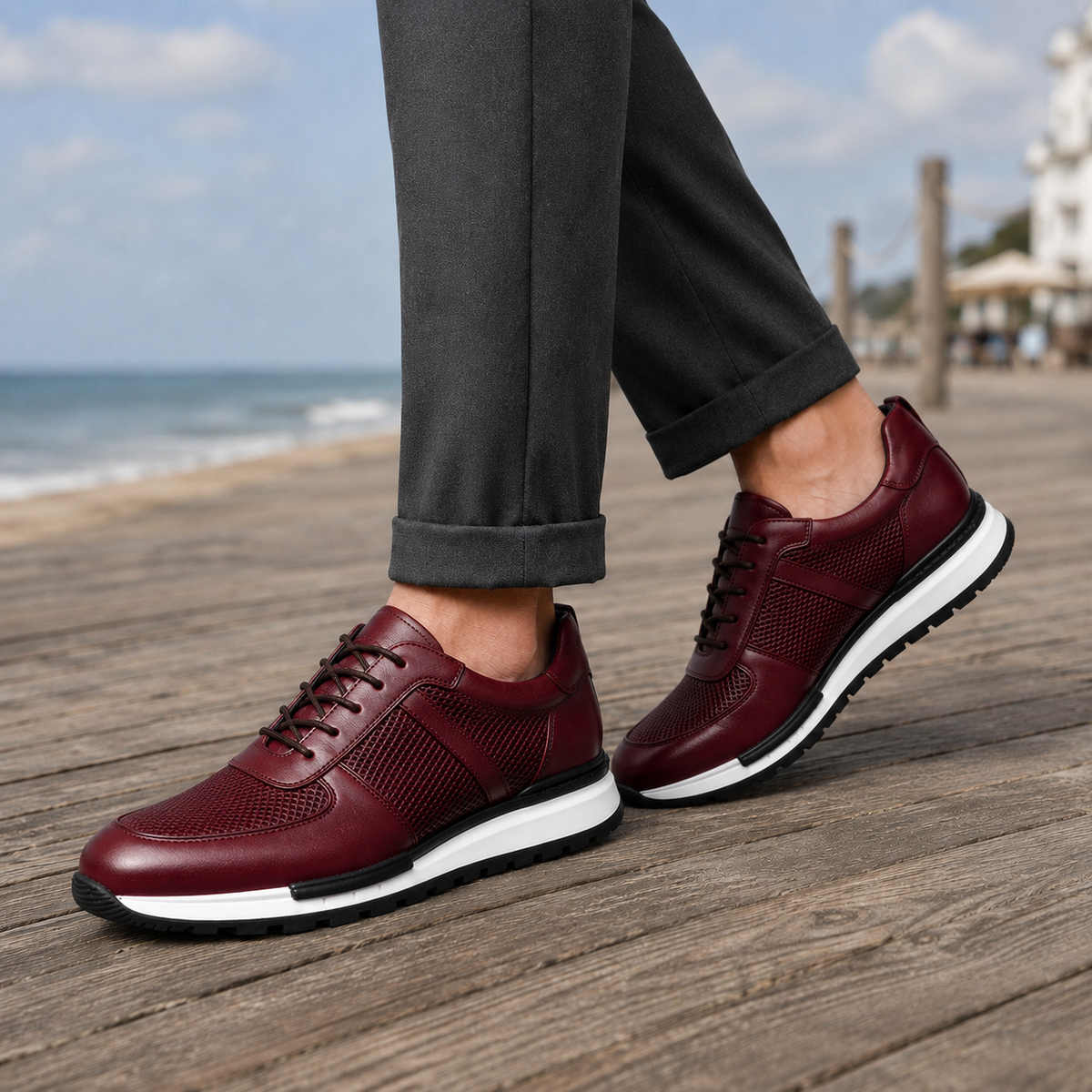 Lorenzo Leather Sneakers - Burgundy