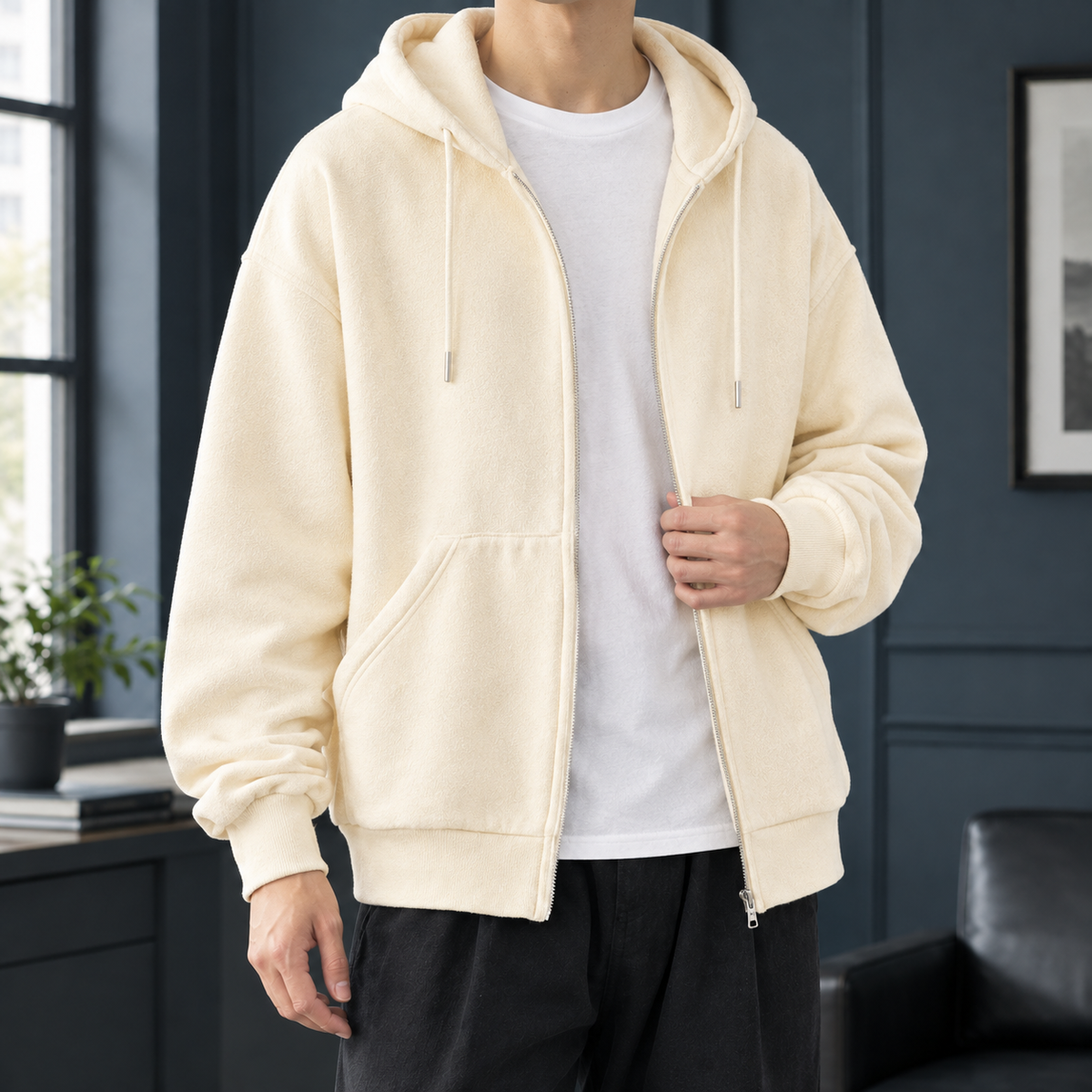 Jason Zip Hooded Hoodie - Apricot