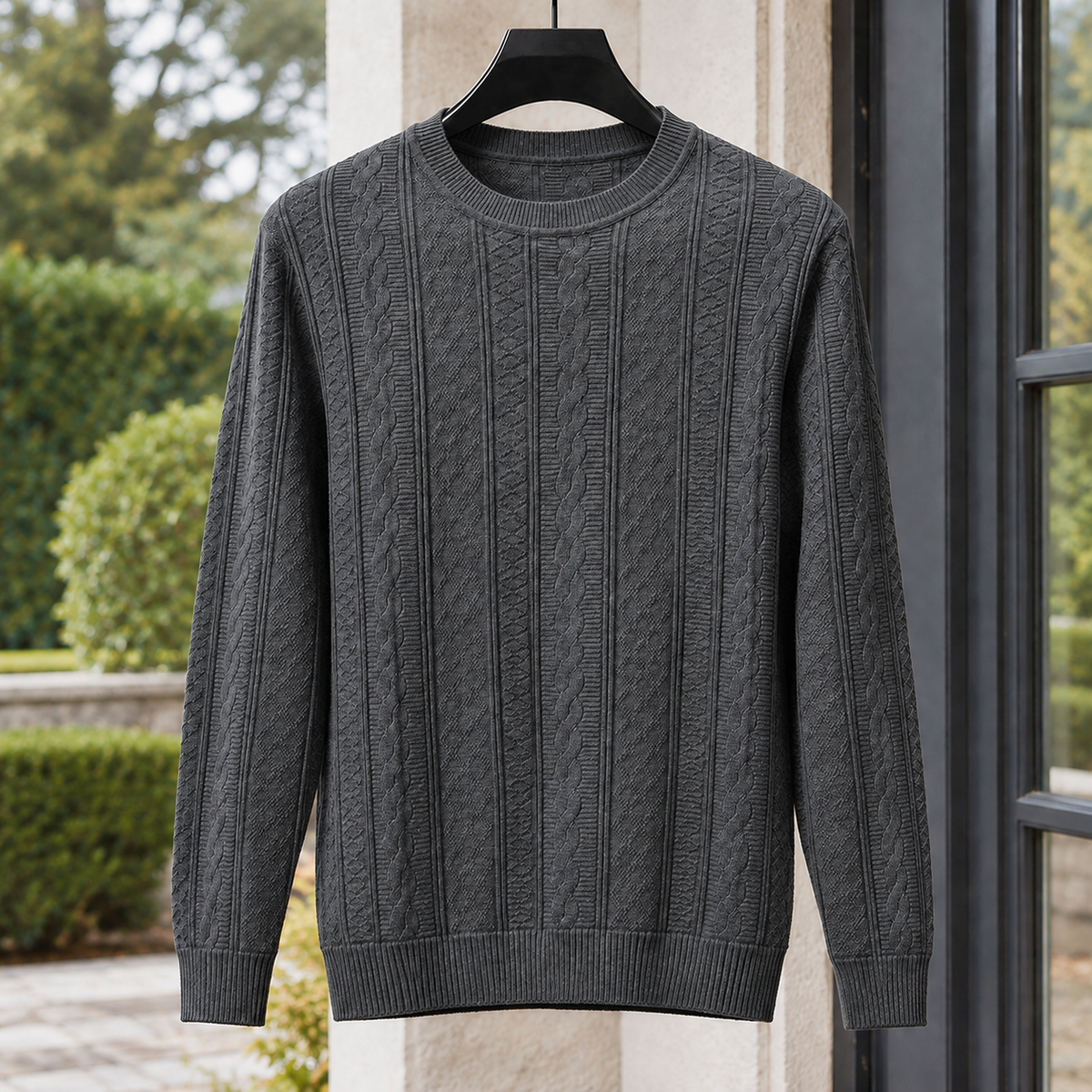 Griffin Cable Knit Sweater - Dark Gray