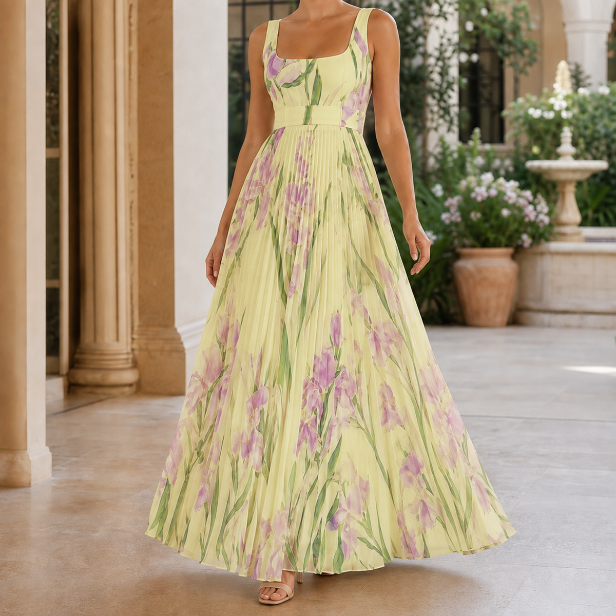 Orla-Grace Pleated Maxi Dress - Yellow Purple