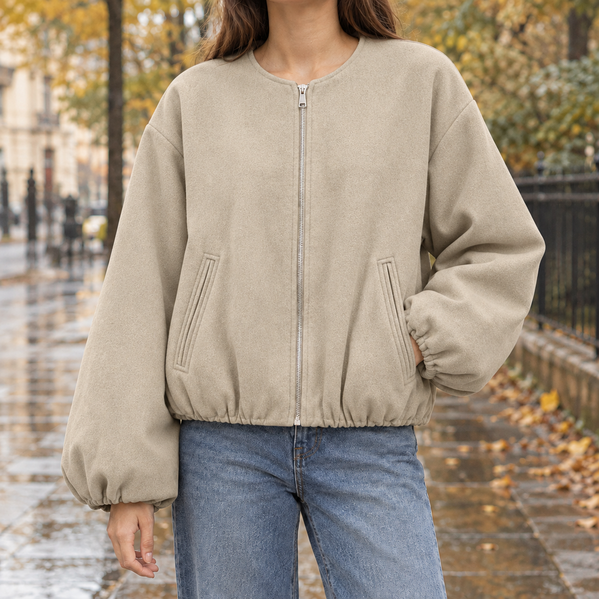 Wendy-Eve Collarless Jacket - Khaki