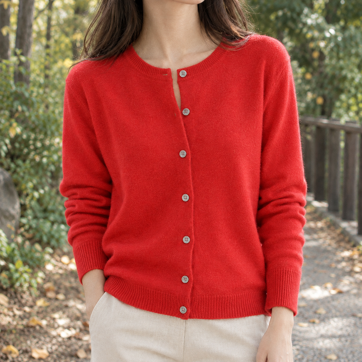Cecilia-Lane Wool Cardigan - Red