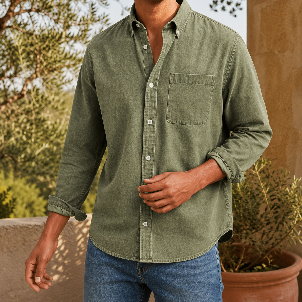 Caleb Chambray Shirt - Green