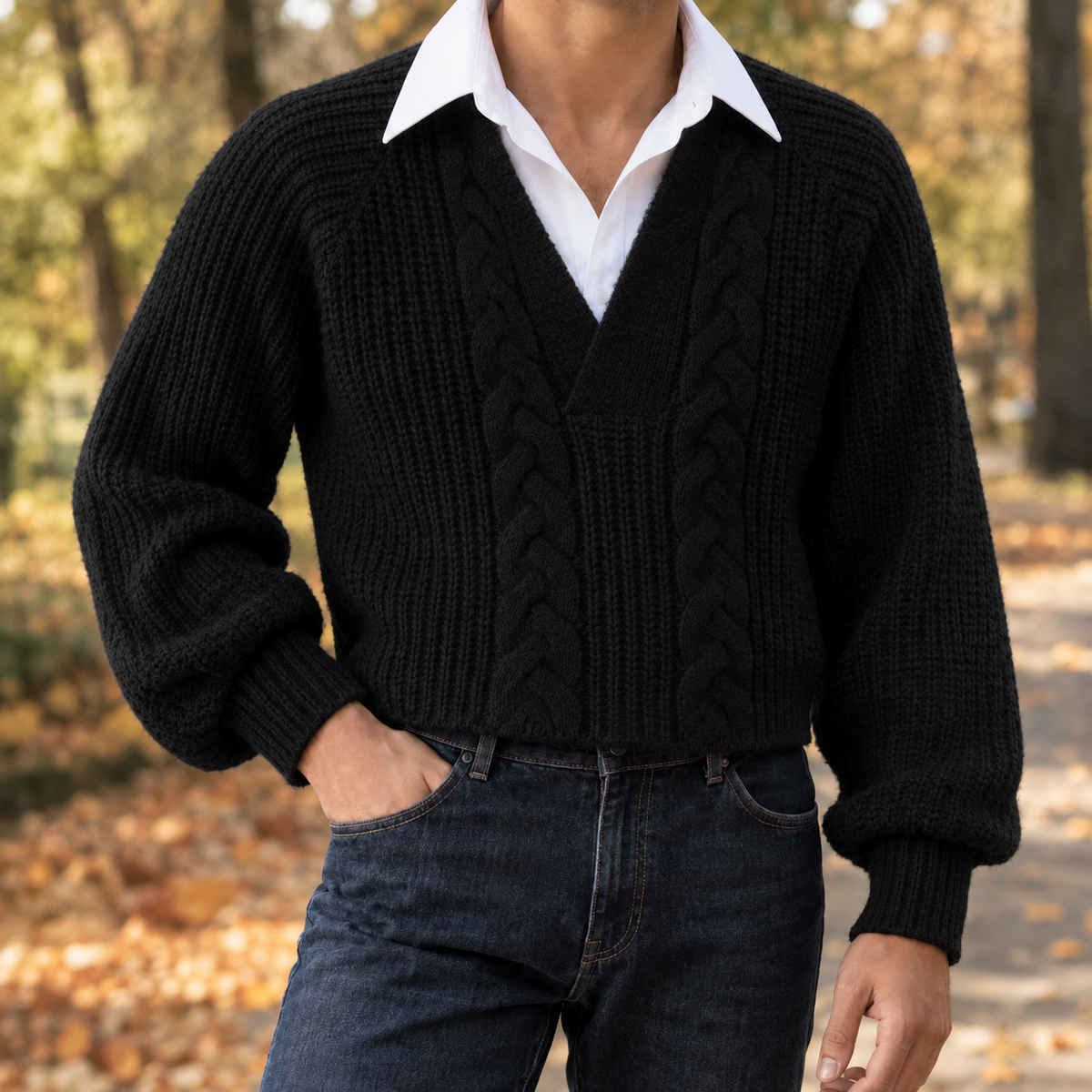 Byron Cable Knit Sweater - Black