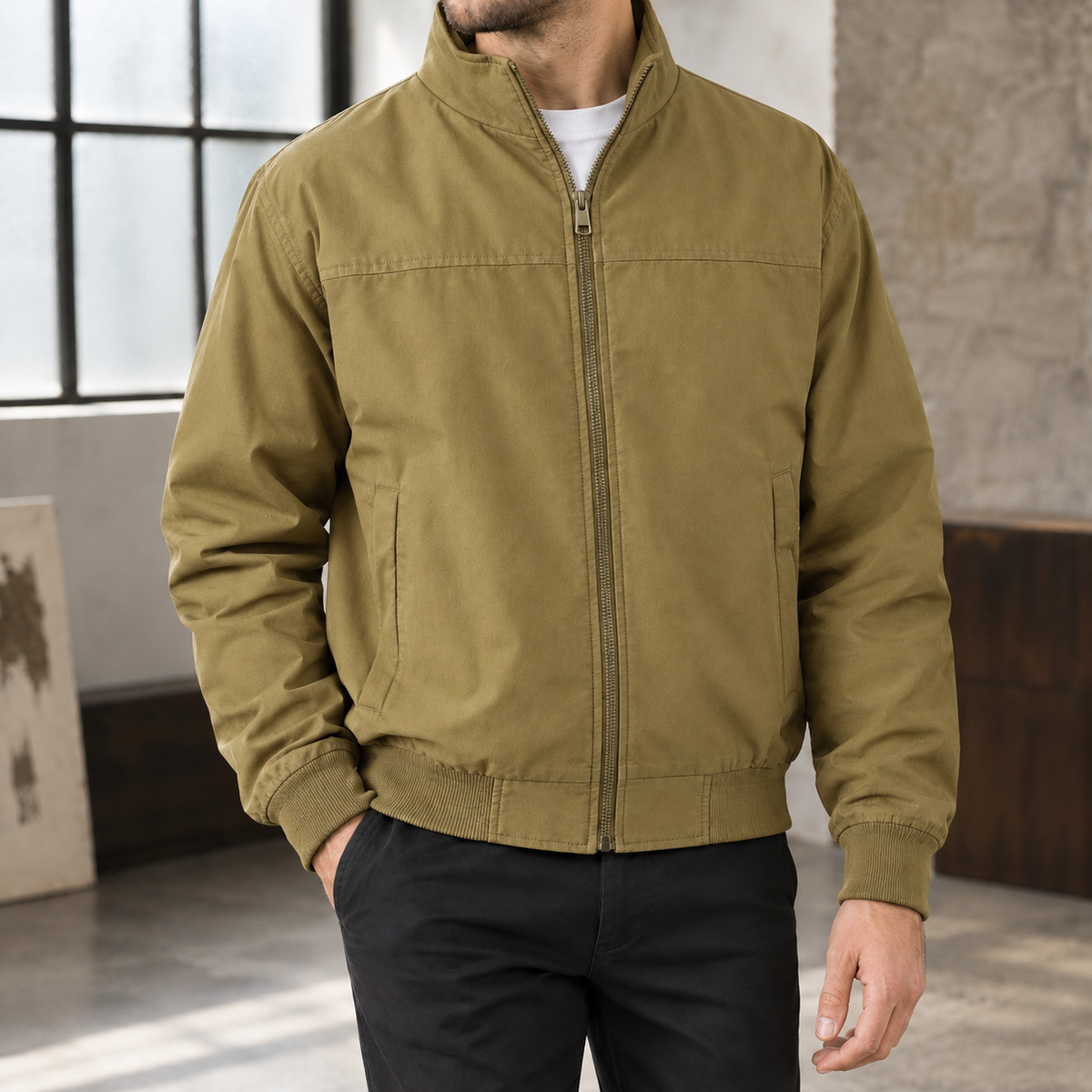 Remy Stand Collar Jacket - Khaki