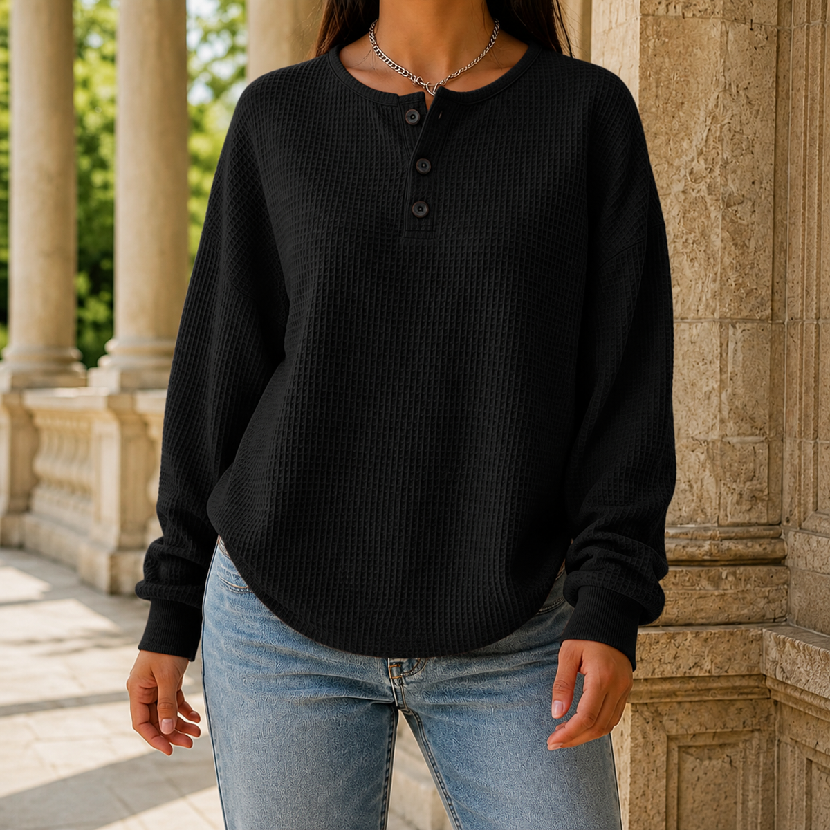 Ramona Waffle Sweater - Black