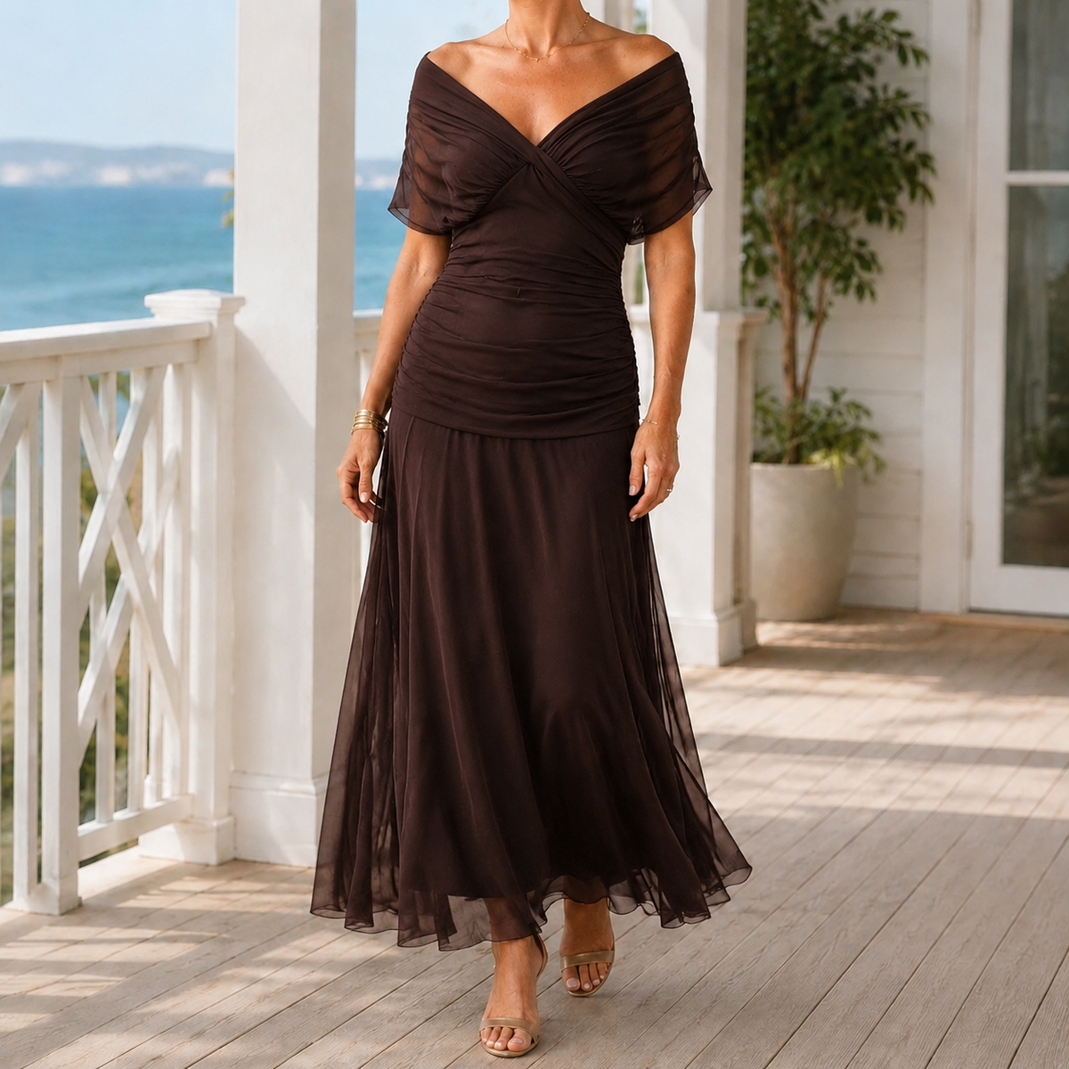 Freya Draped Maxi Dress - Brown