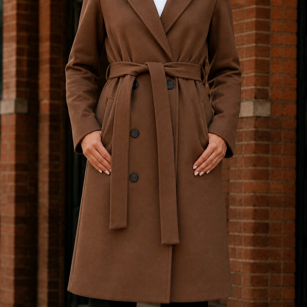 Renata Belted Overcoat - Brown