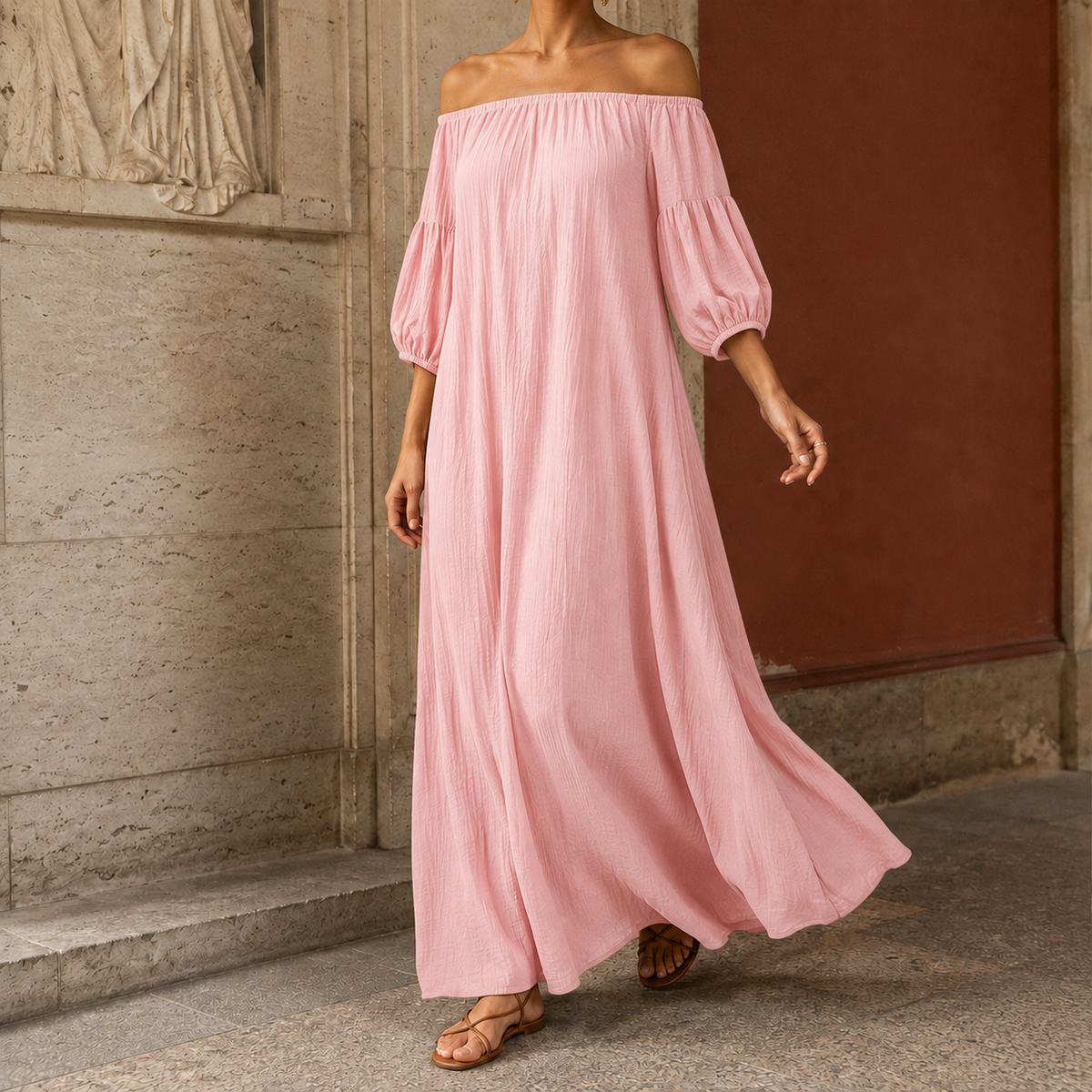 Geraldine Off-Shoulder Maxi Dress - Red
