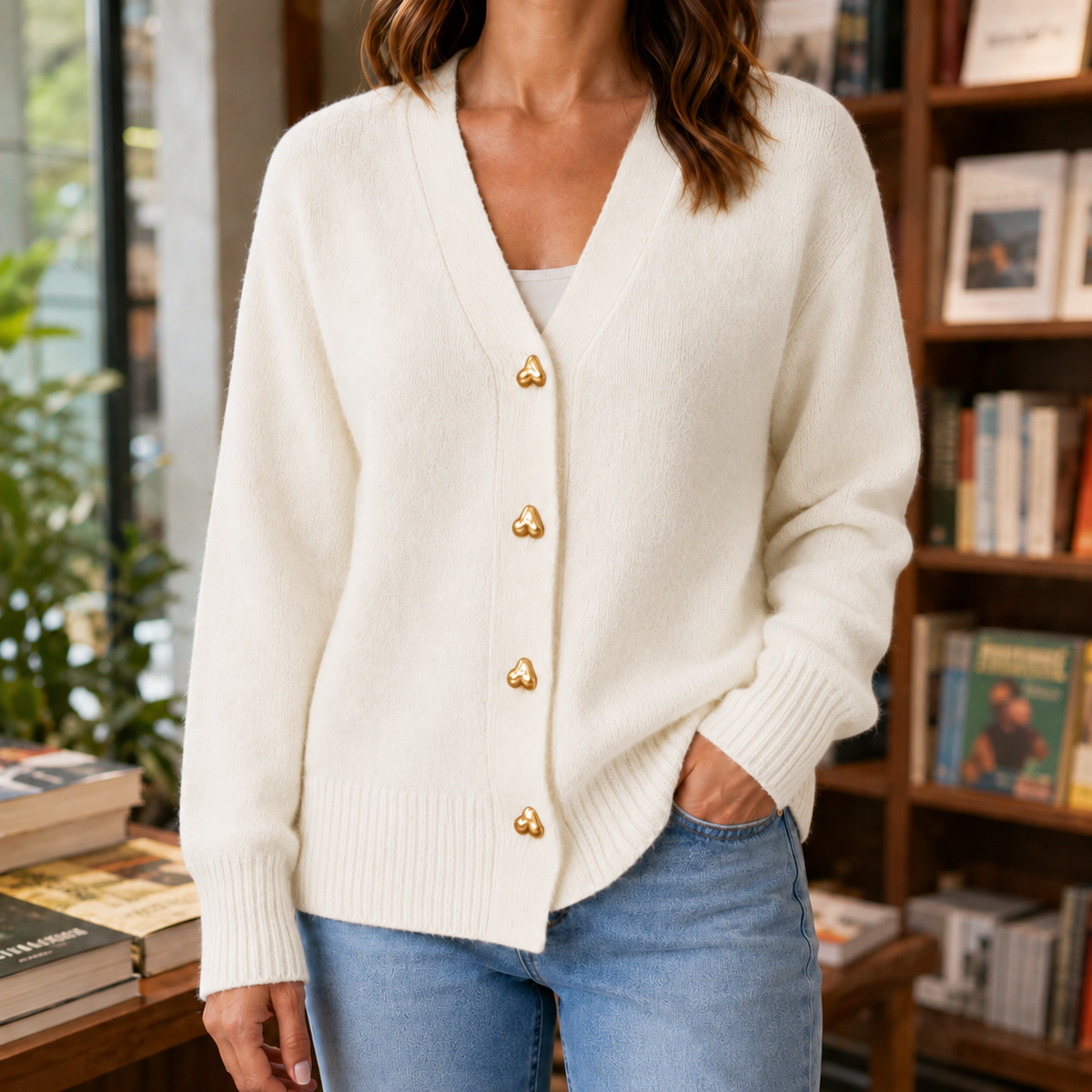 Giselle V-Neck Sweater - Cream