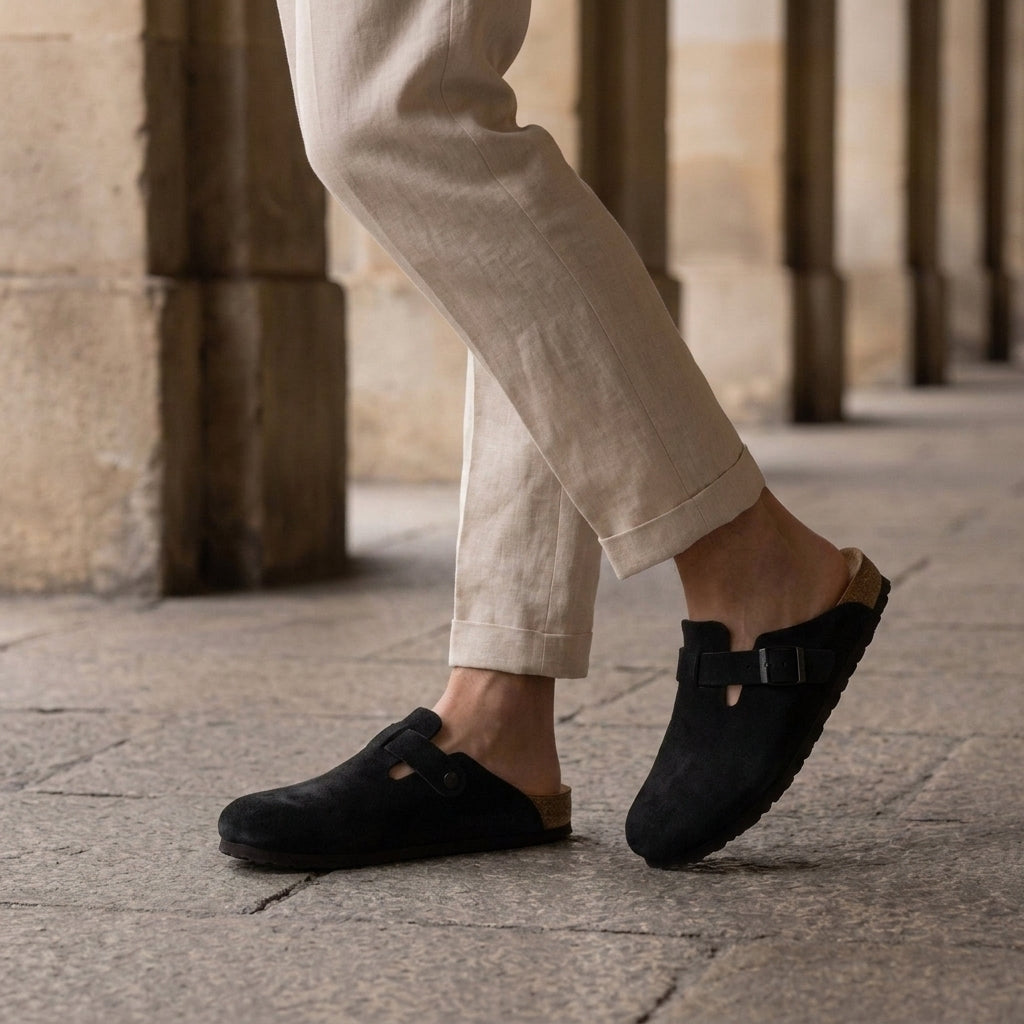 Dario Suede Buckle Mules - Black
