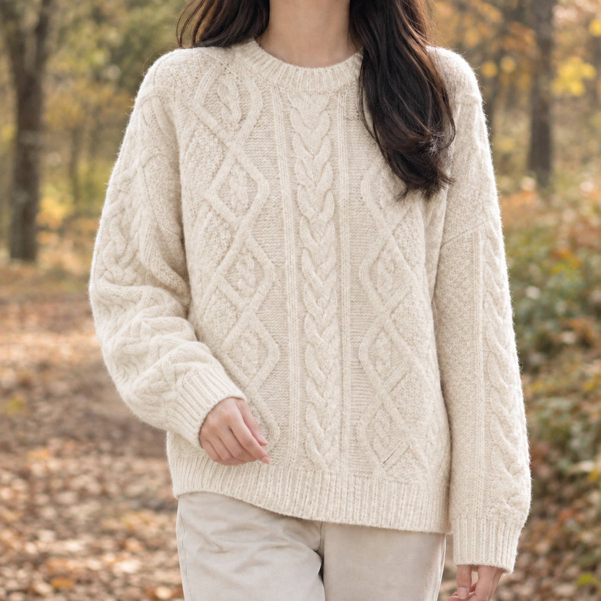 Ilaria-Sage Cable Knit Sweater - Apricot