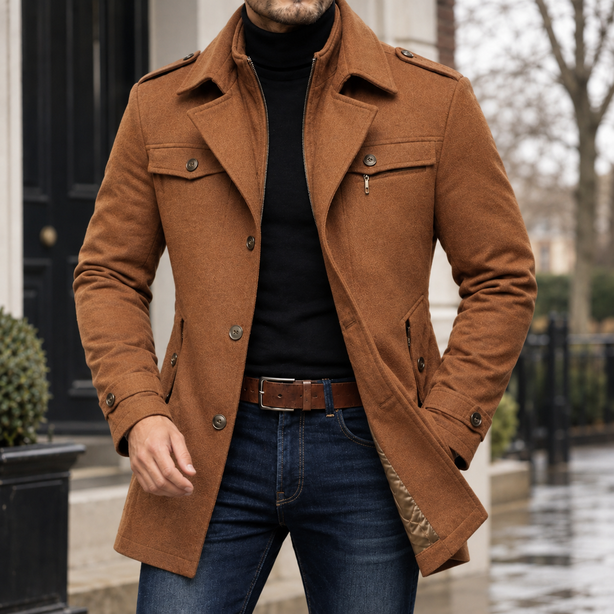 Sebastian-Reid Wool Blend Coat - Brown