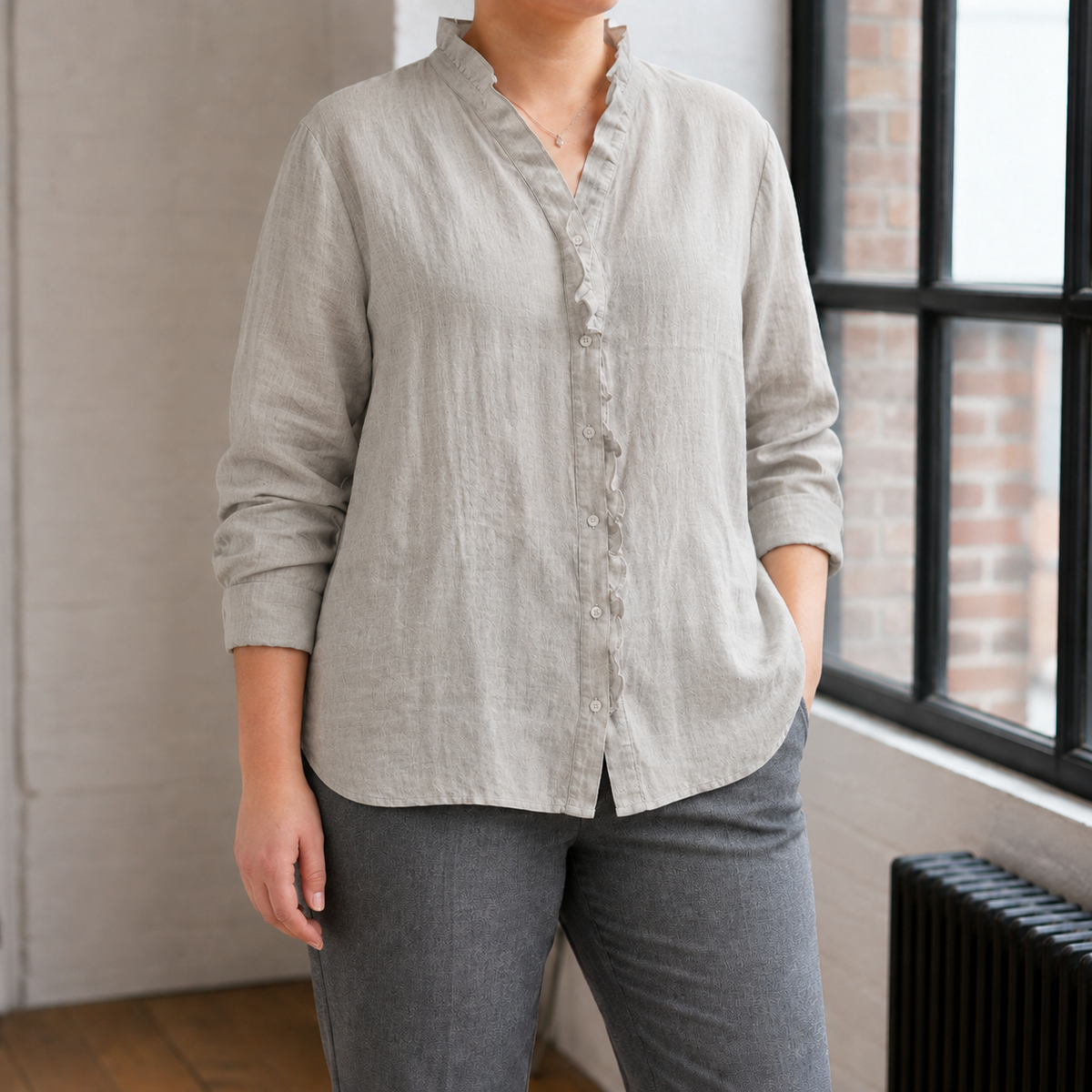 Eden Ruffle Blouse - Gray