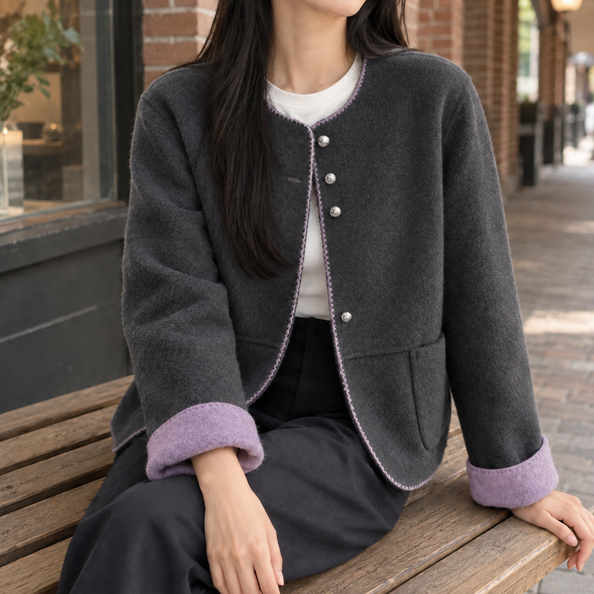 Alvina Contrast Jacket - Dark Gray