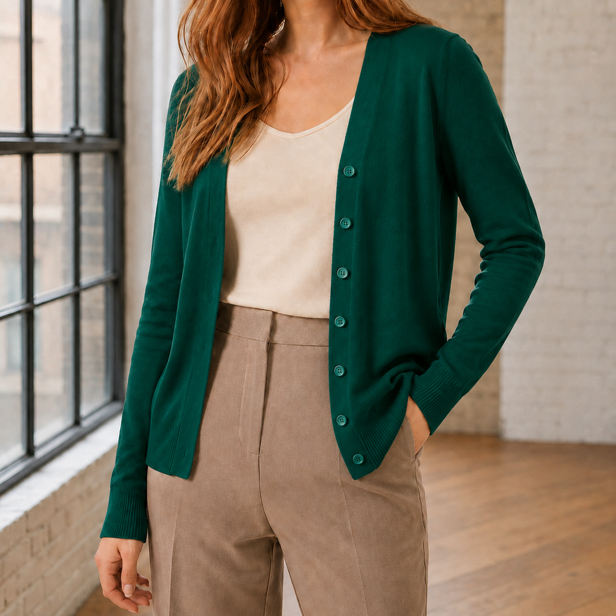 Elara V-Neck Sweater - Dark Green