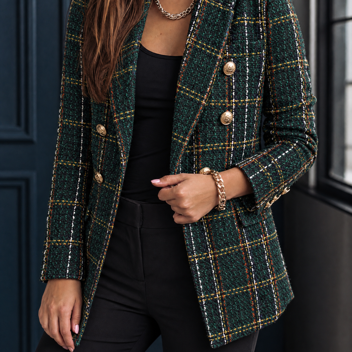 Charlotte Plaid Blazer - Dark Green