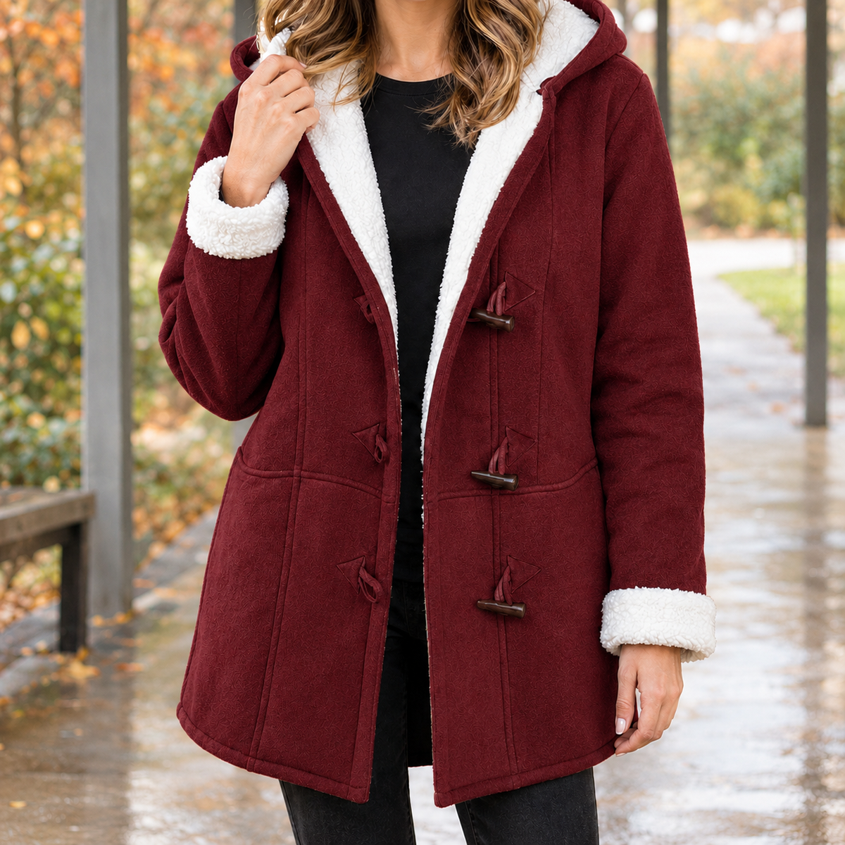 Gwendolyn-Marie Toggle Overcoat - Wine Red