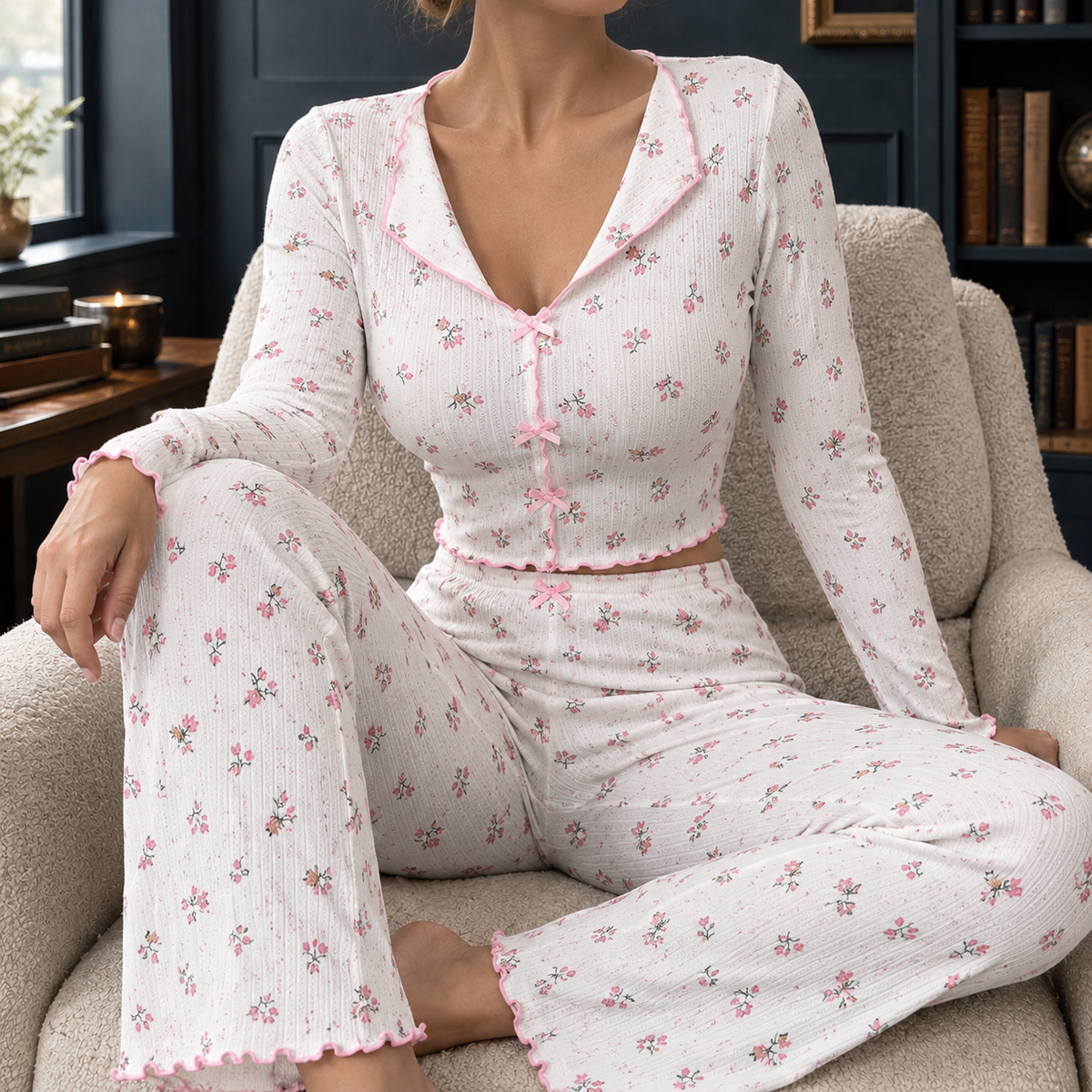 Mercedes-Mae Floral Lounge Set - White Floral