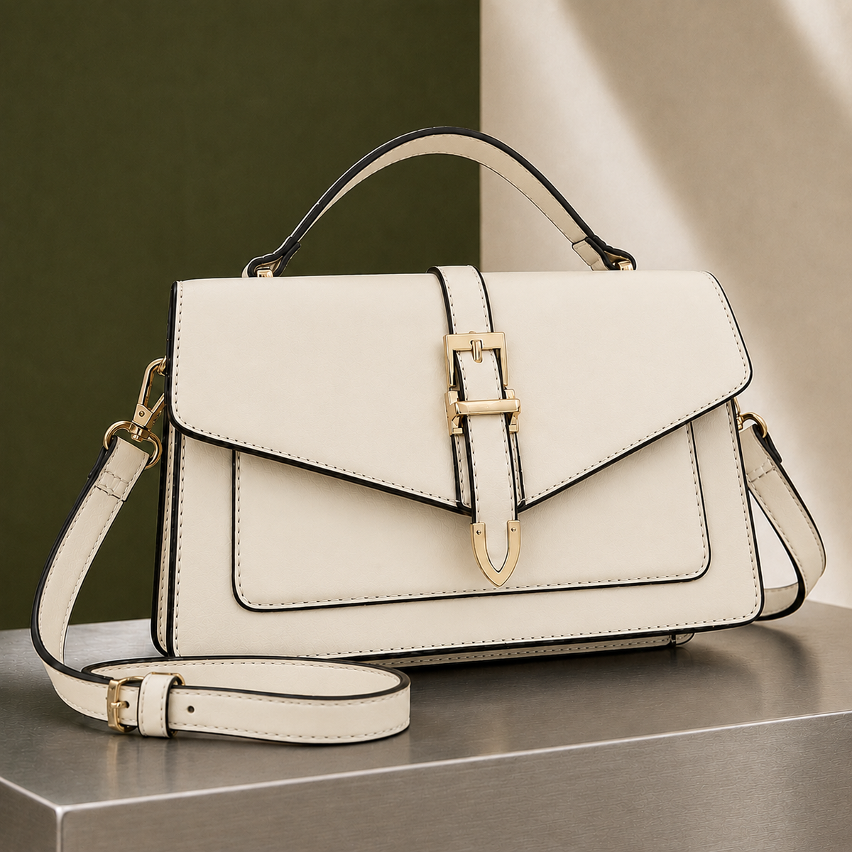 Castellano Buckle Satchel - Valkoinen