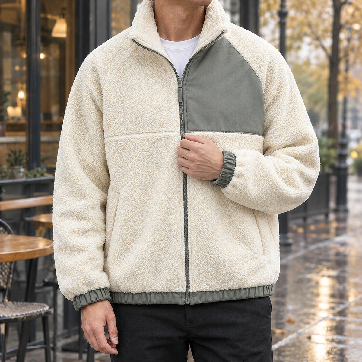 Colin Fleece Jacket - Ivory Gray Green