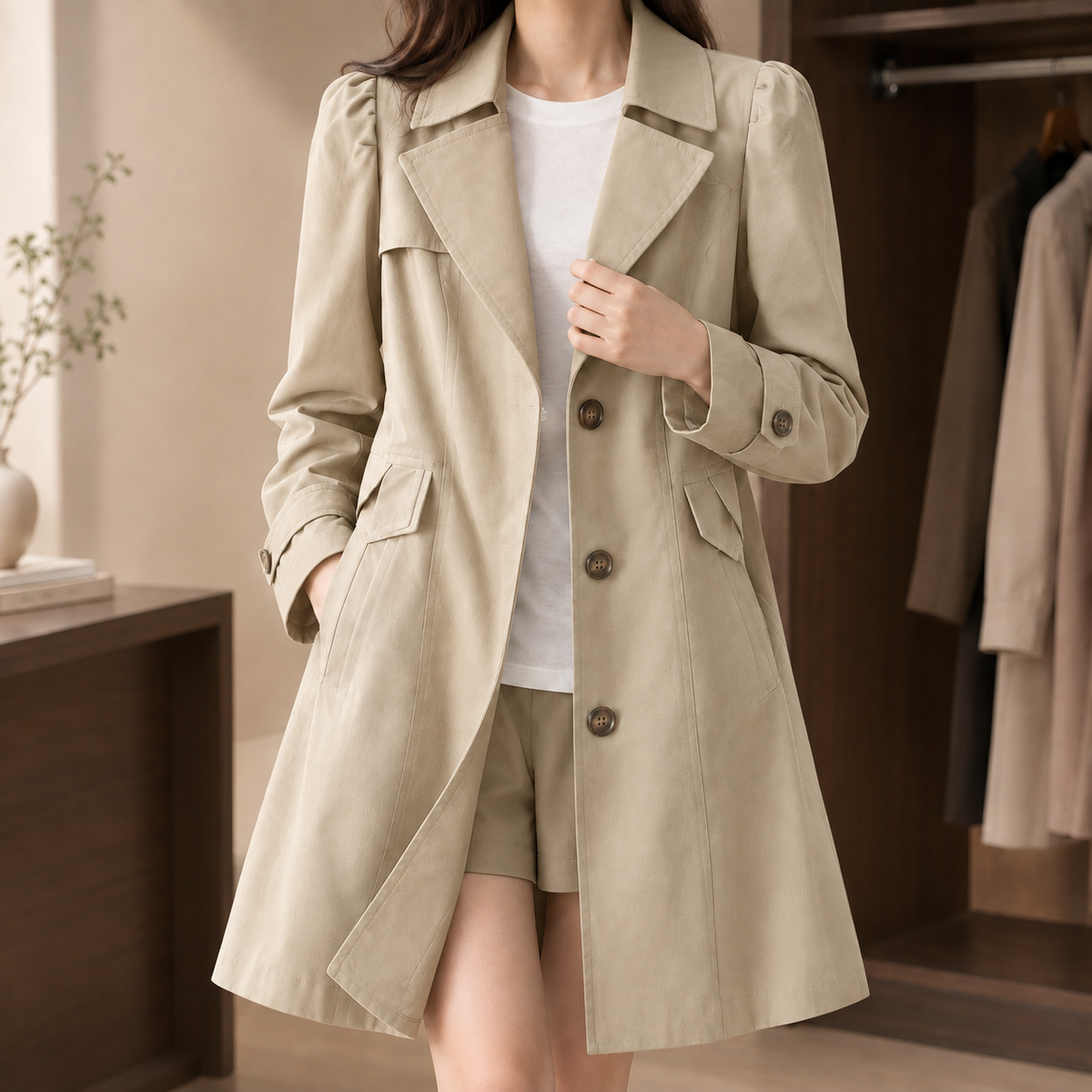 Katrina Tailored Overcoat - Khaki