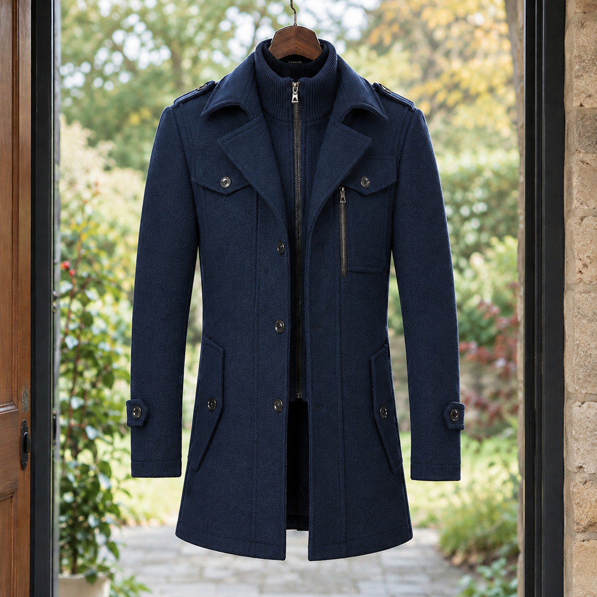 Nathan-Dean Double Collar Jacket - Navy Blue