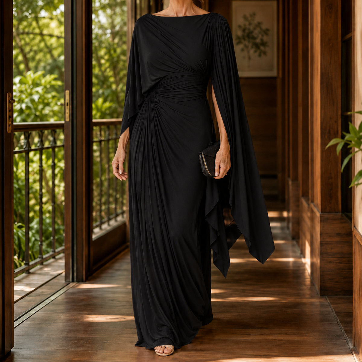 Verity Pleated Maxi Dress - Black