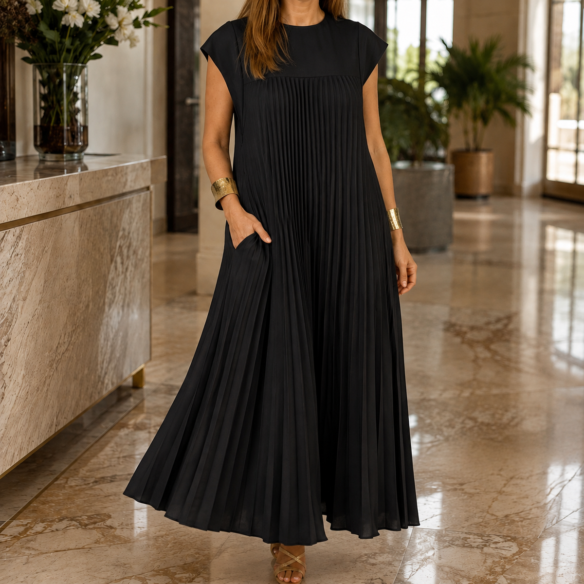 Willa Pleated Maxi Dress - Black