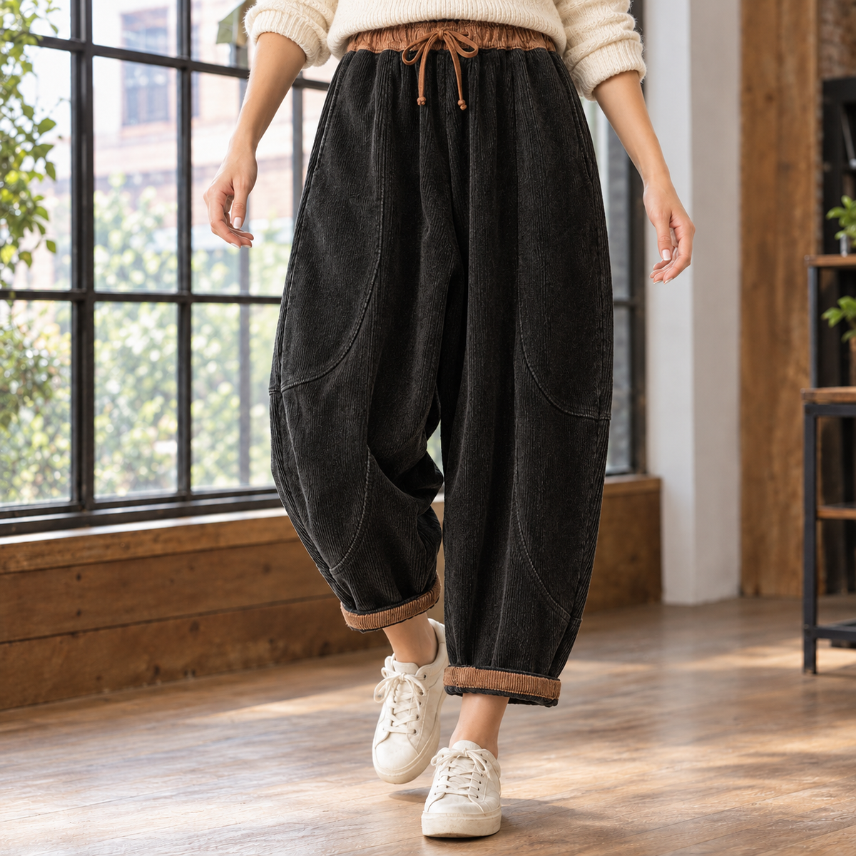 Marlene-June Corduroy Harem Pants - Black
