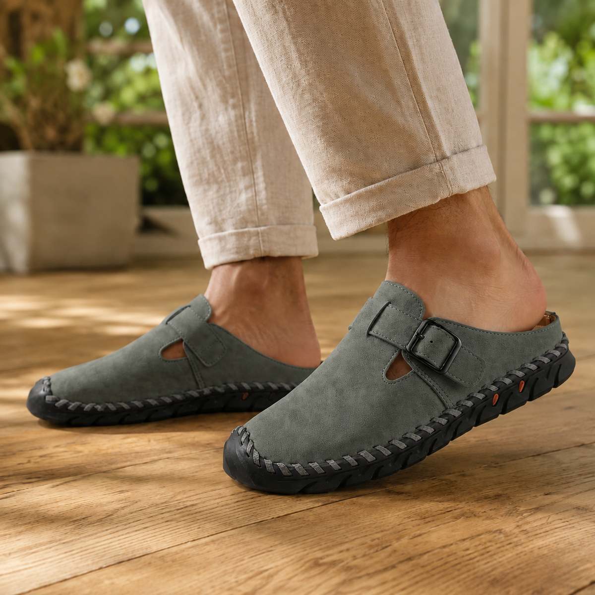 Vicenza Buckle Mules - Green