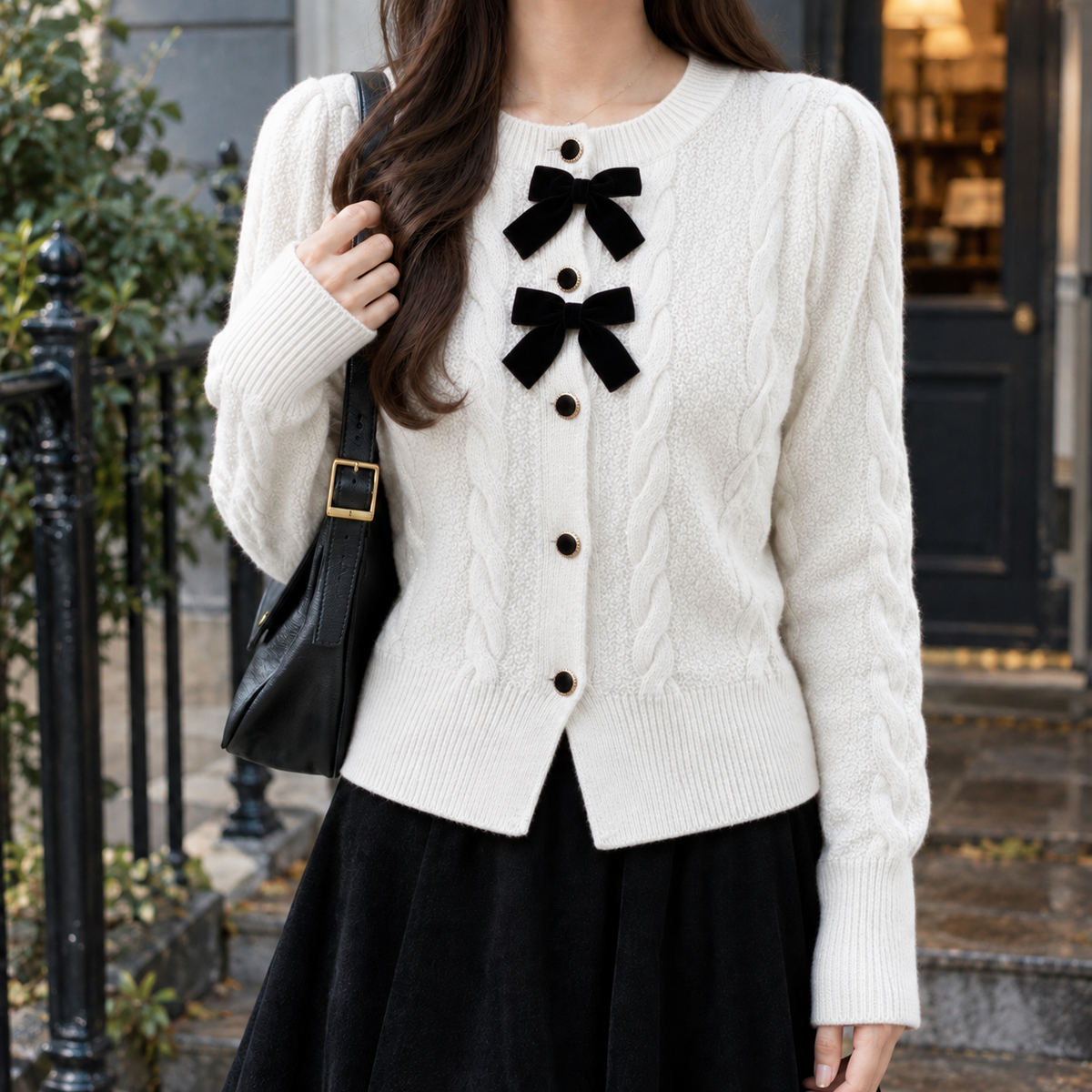 Henriette Cable Knit Cardigan - White