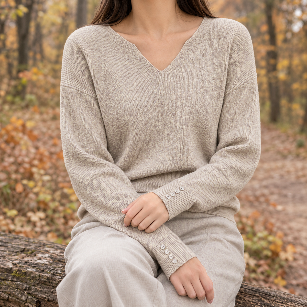 Lorelai-Rose V Neck Sweater - Khaki