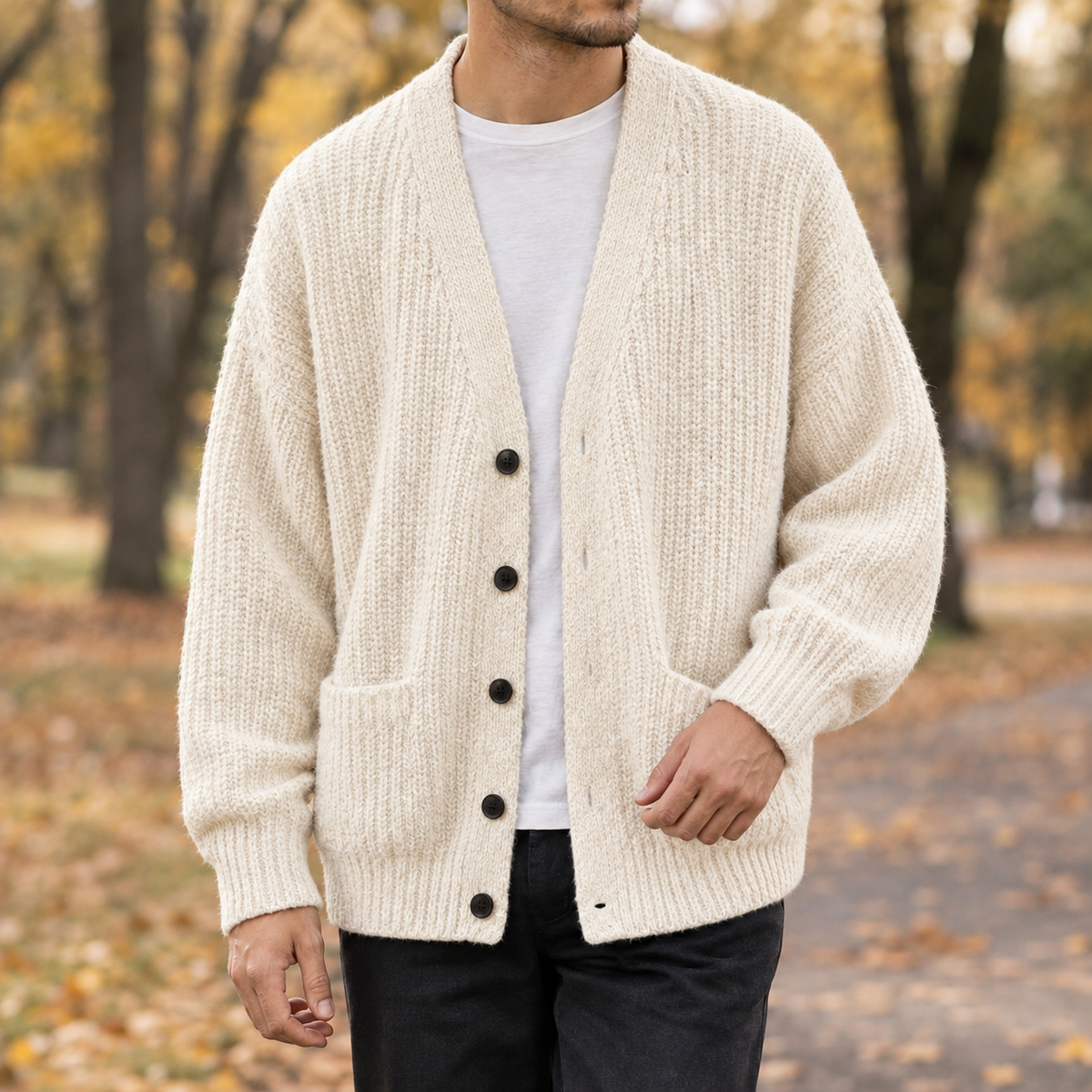 Nicodemus-Miles Ribbed Knit Cardigan - White Apricot