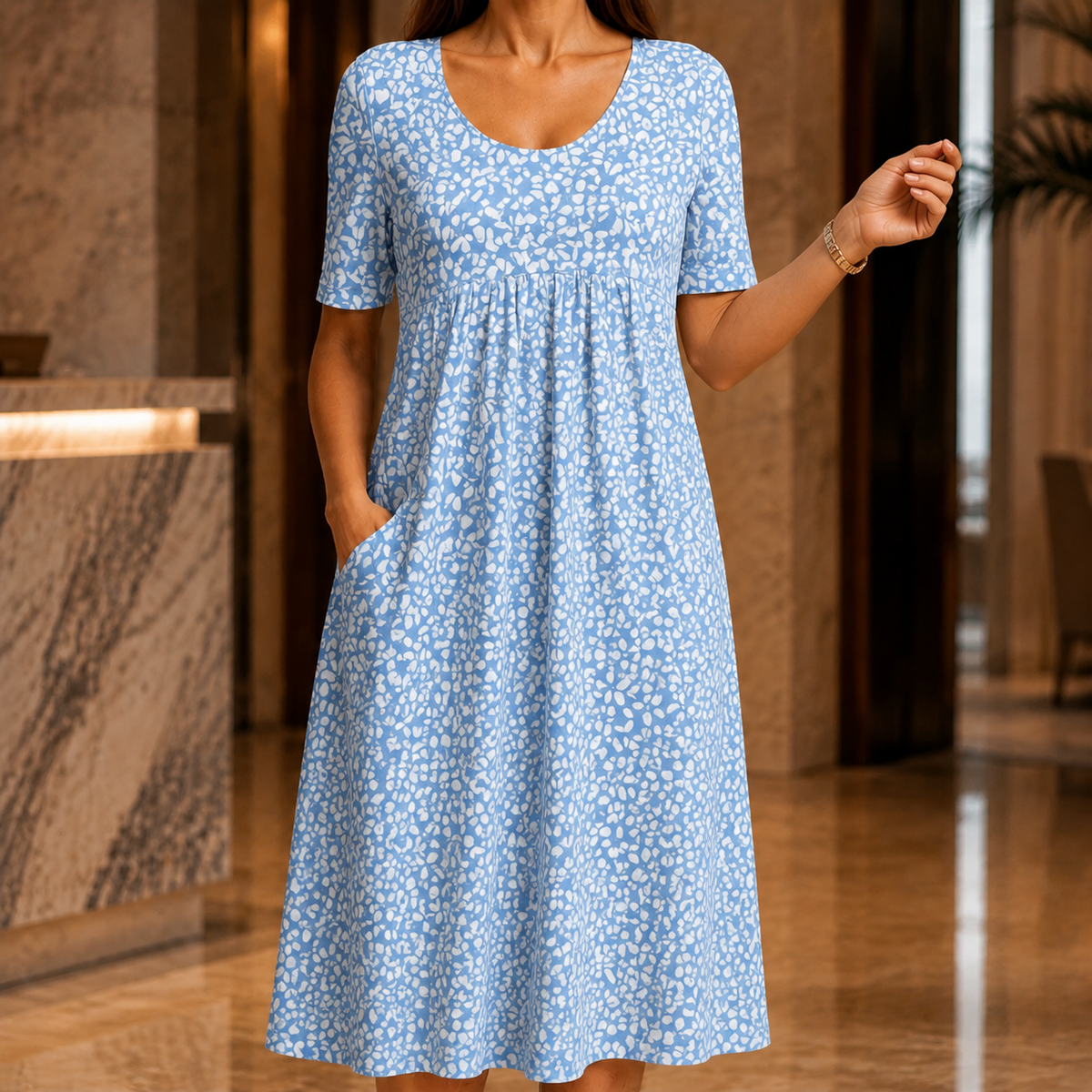 Ada A-Line Dress - Light Blue Floral