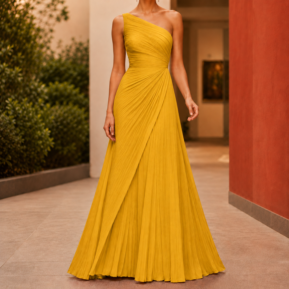 Imogen One-Shoulder Dress - Yellow