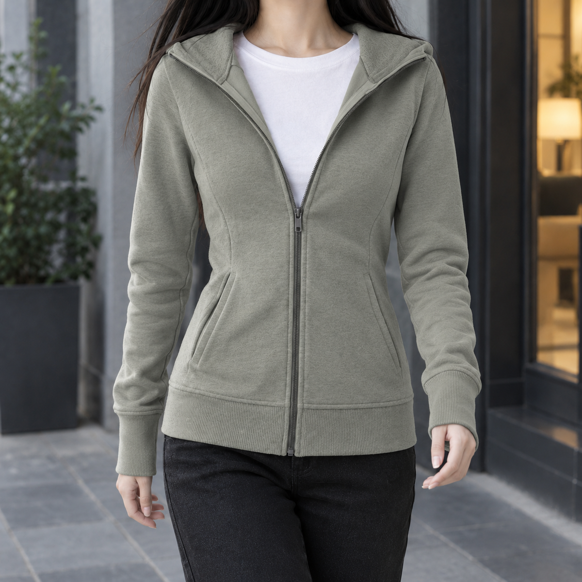 Pomeline Fitted Hoodie - Gray Green