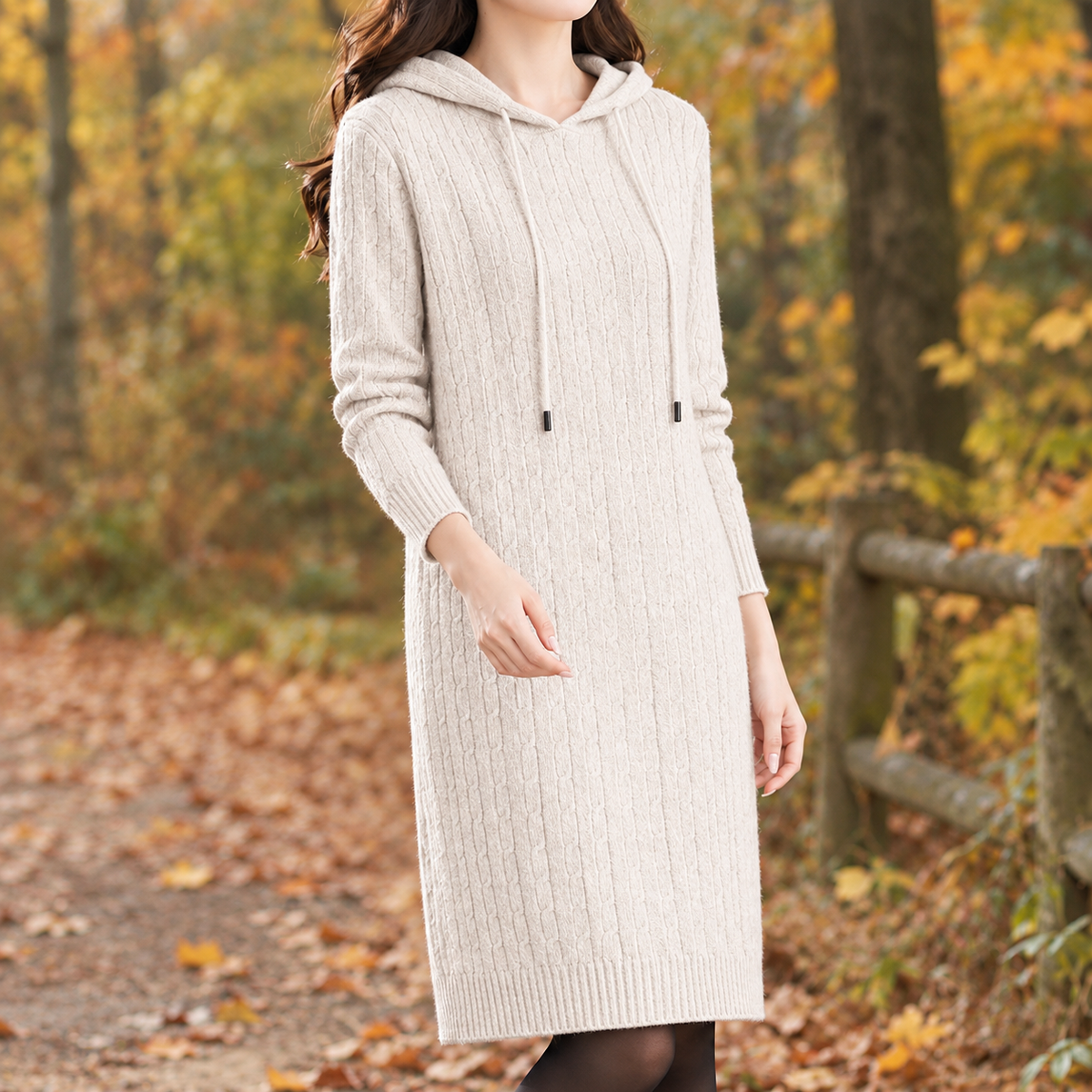 Cecilia-Elise Hooded Sweater Dress - Cream