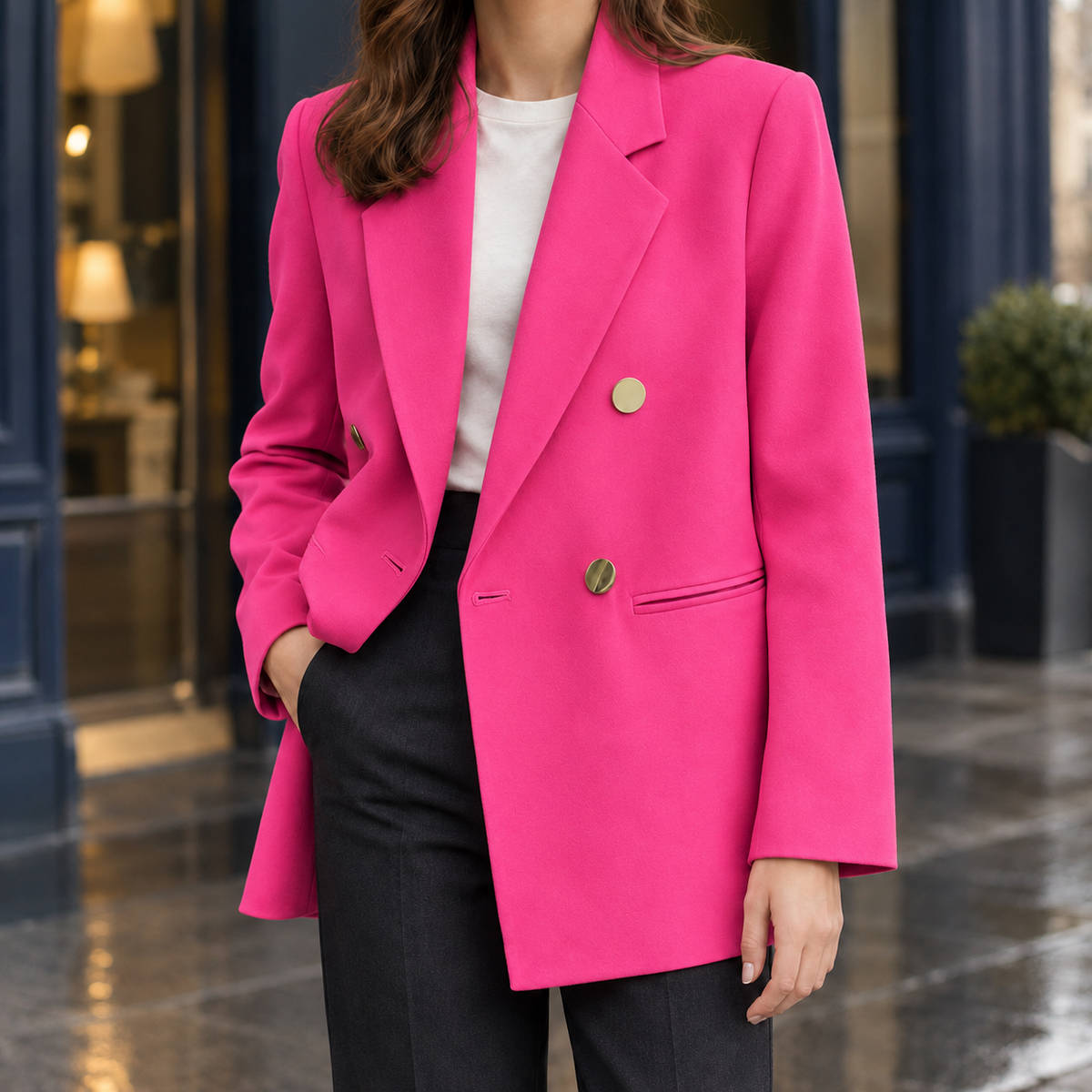 Delia Notched Blazer - Pink