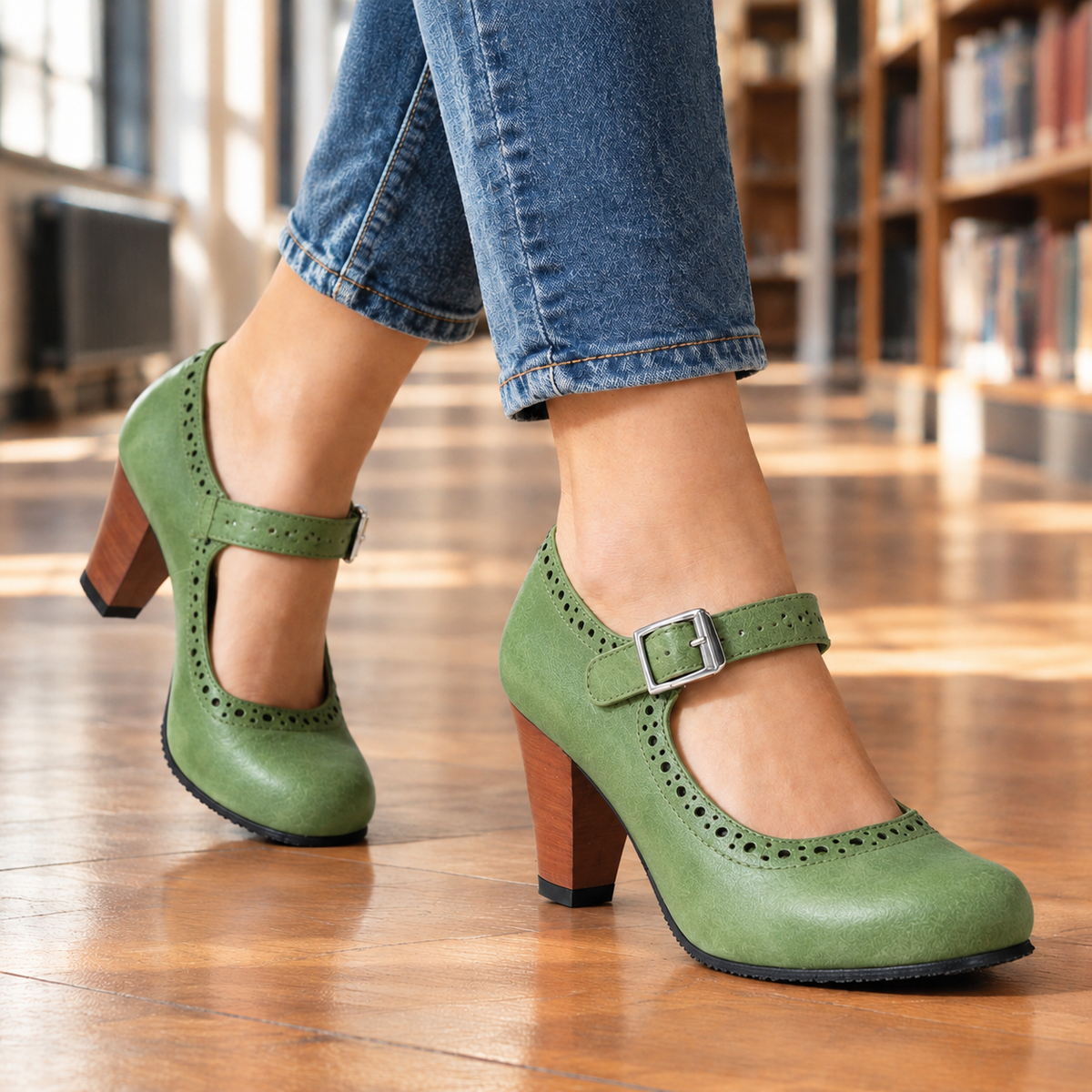 Maranello Brogue Mary Janes - Emerald
