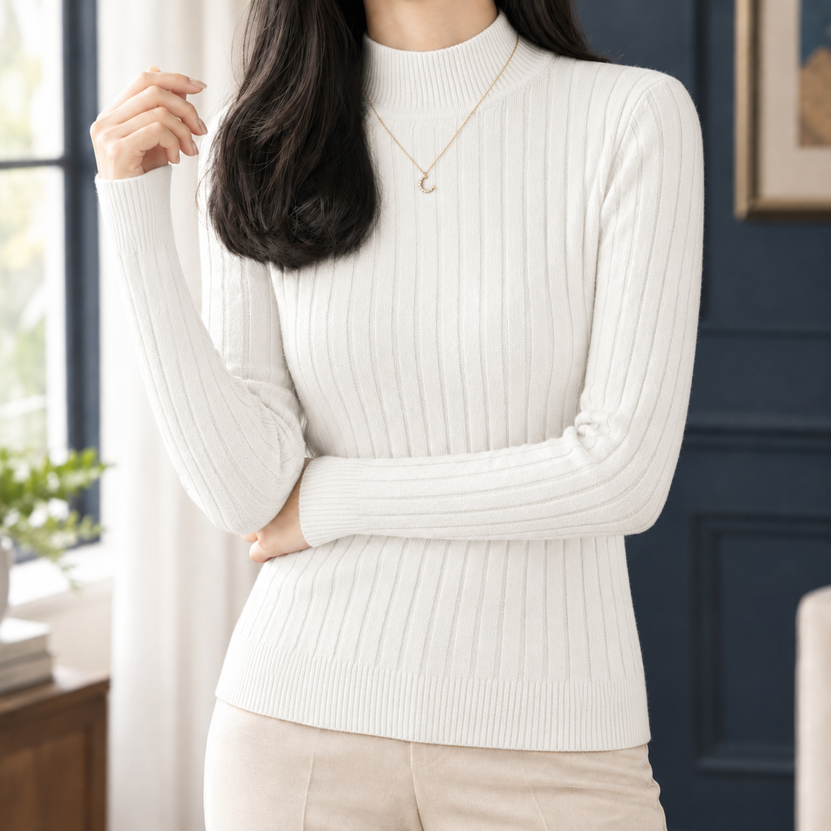 Keira Ribbed Sweater - White
