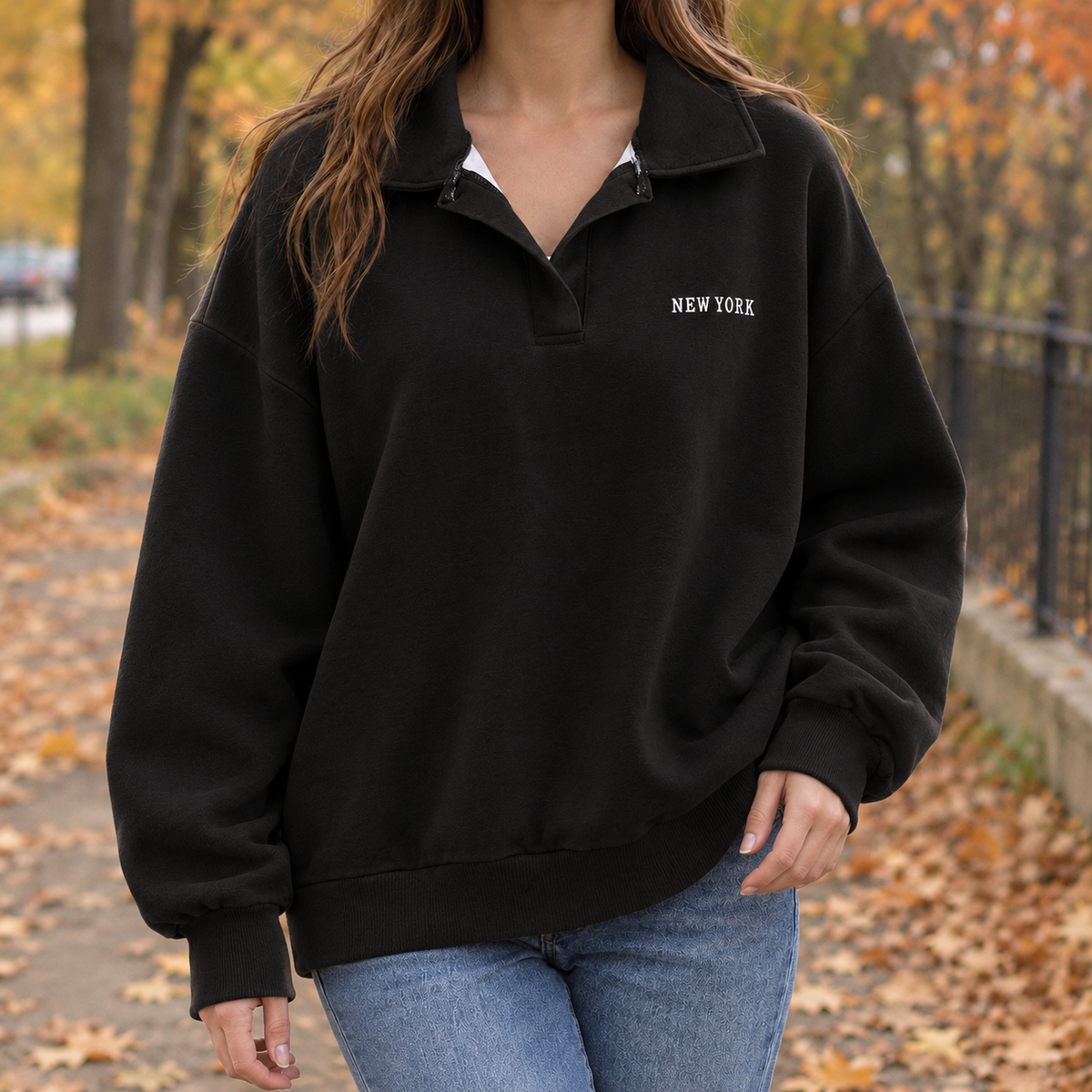 Capucine-Lane Half Zip Sweatshirt - Black