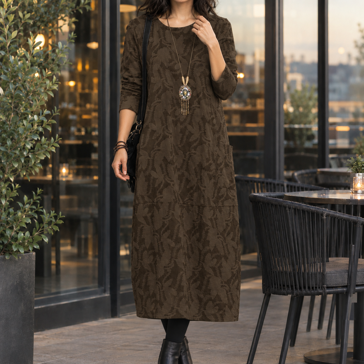 Crystal-Eve Relaxed Midi Dress - Brown