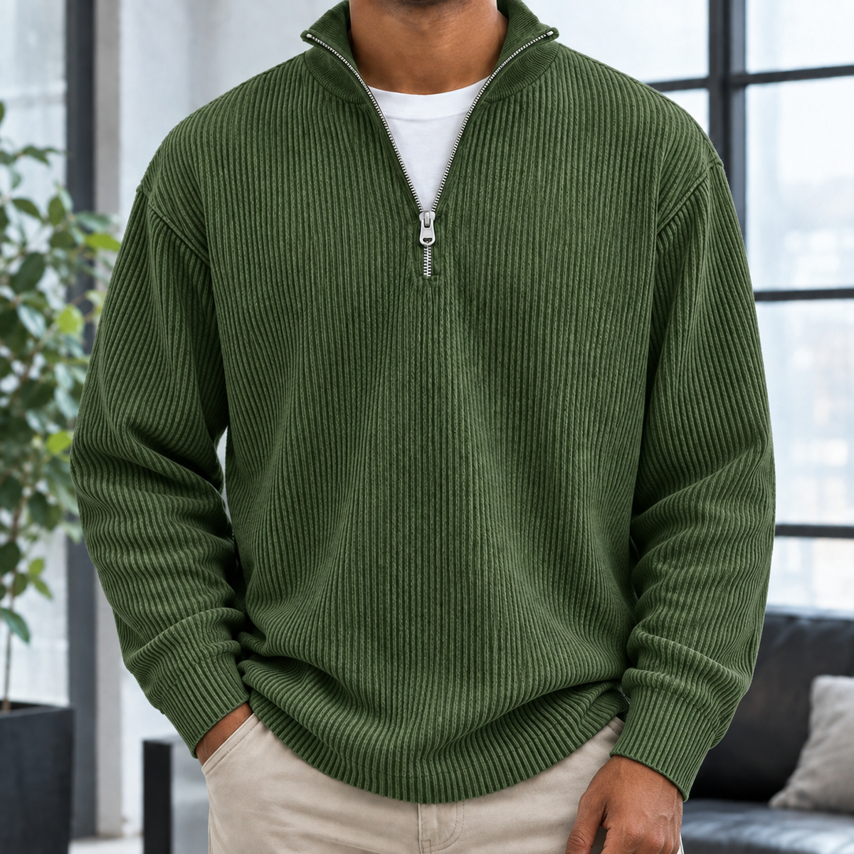 Silvain Quarter Zip Pullover - Army Green