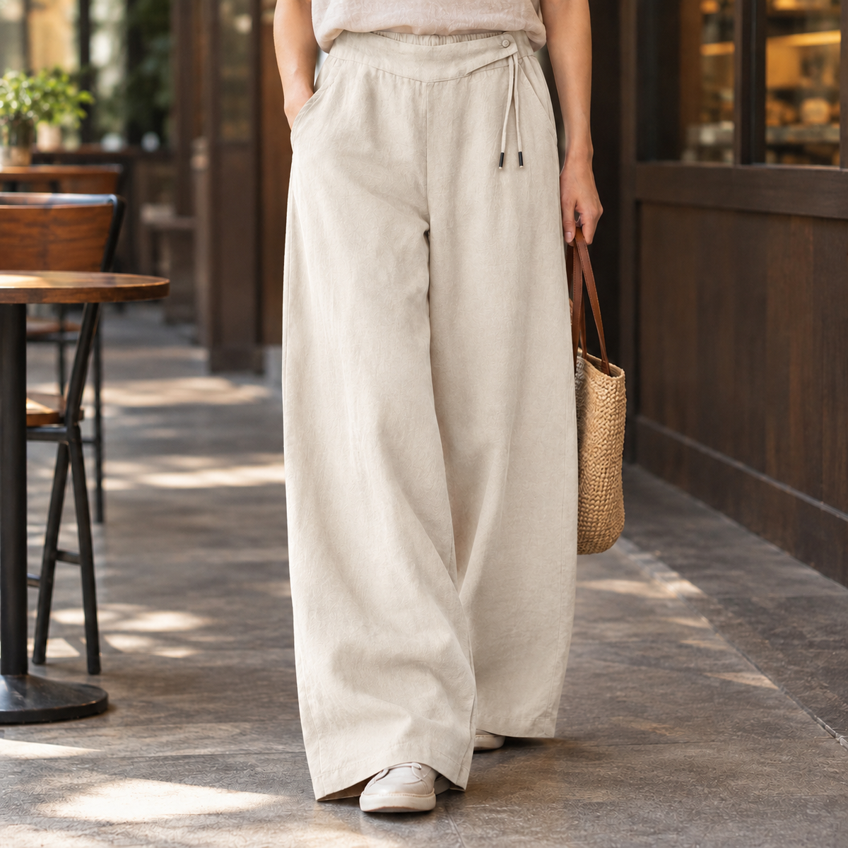 Sophie Wide Leg Pants - Light Beige