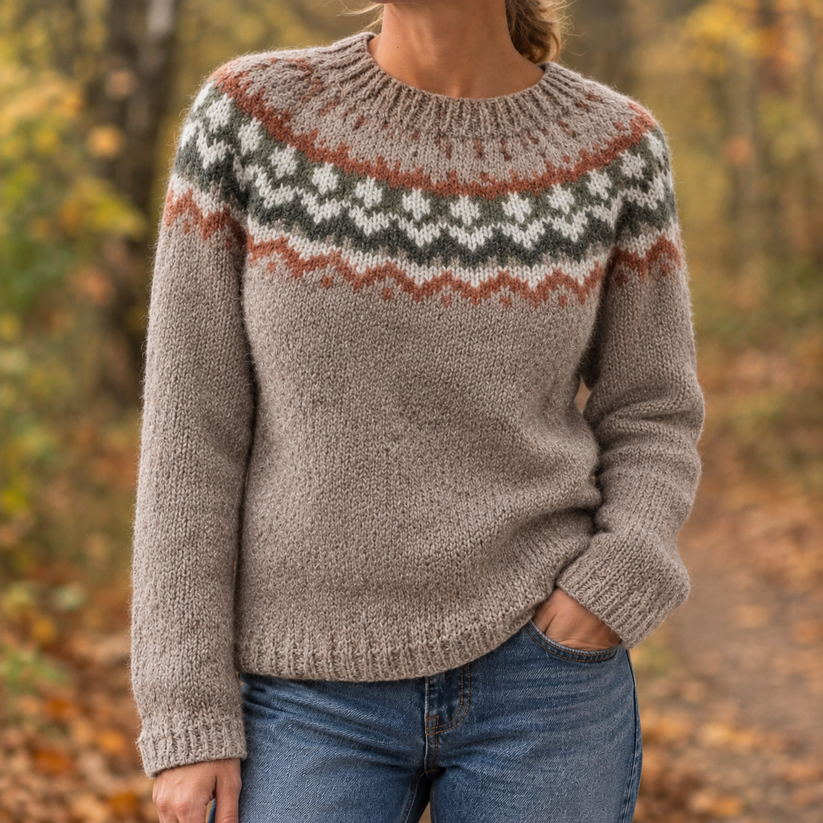 Azalea-Belle Fair Isle Sweater - Camel