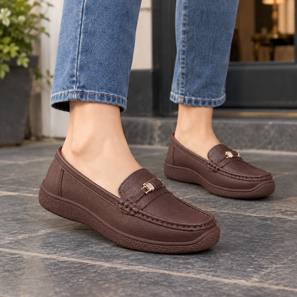 Bari Buckle Loafers - Brown