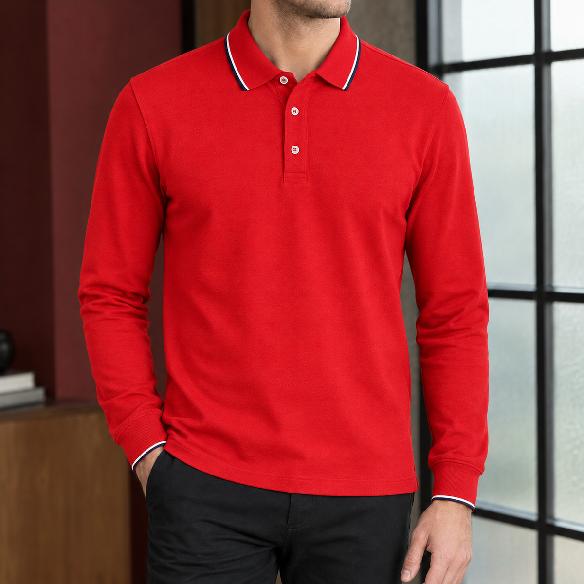 Rory-Dean Tipped Polo Shirt - Bright Red