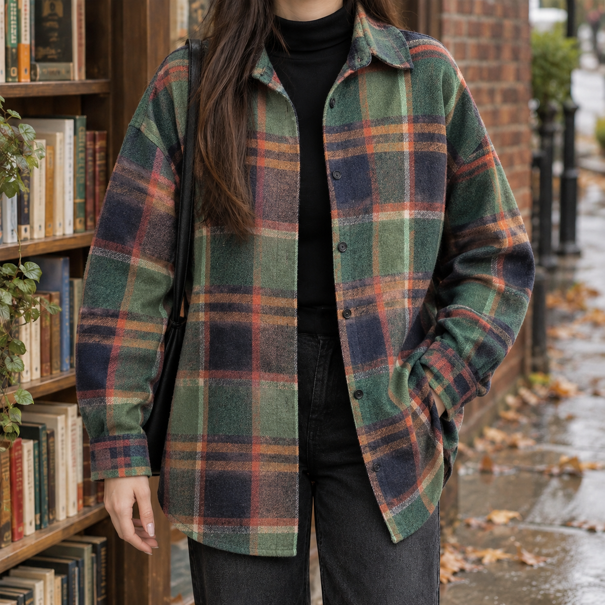 Estella-Jade Plaid Overshirt - Green
